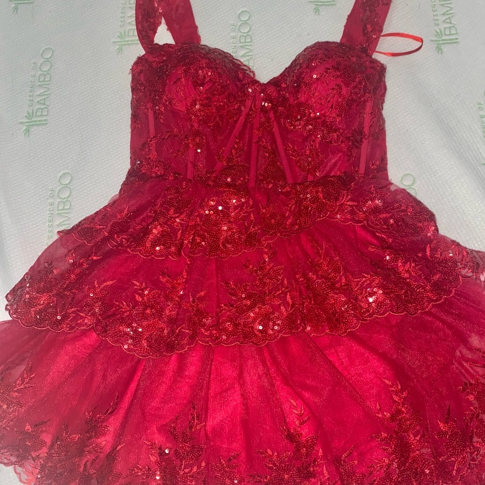 selling this red formal dress:) Comes with matching jewelry, hand purse & heels!